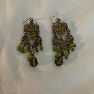 Antique gold and green dangle earrings